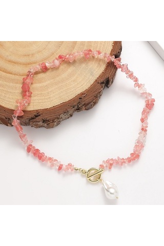 Boho Renkli Kırık Doğal Taş Kolye, Model: N2105-20 Mavi-yeşil Taşlar Çok Renkli