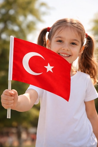 Plastik Sopalı Alpaka Bez Türk Bayrağı 30x45 Cm 50 Adet 23 Nisan Ve Organizasyon Bayrağı Tek Ebat
