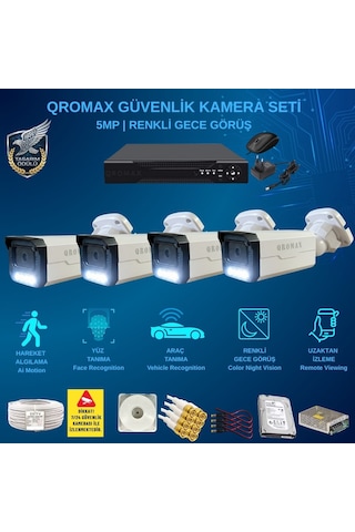 4 Kameralı Set - Yapay Zeka Özellikli Gece Renkli Gösteren 5 Mp Sony Lensli 4 Warm Ledli Fullhd Güvenlik Kamerası Seti 3404w