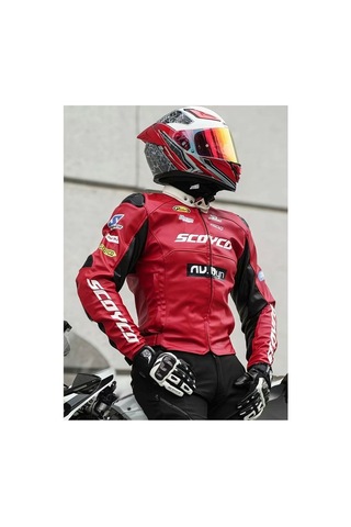 Motoanl Motosiklet Montu 4 Mevsim Sport Racing Mont Pu Leather Red