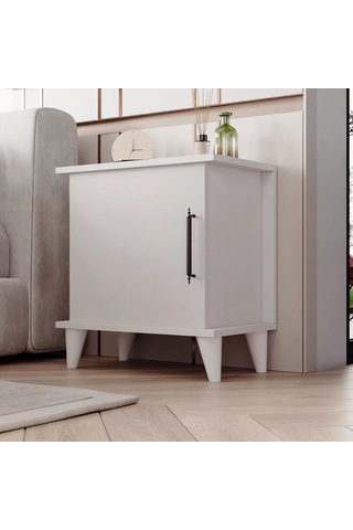 Adela Raflı Modern Komodin - Beyaz