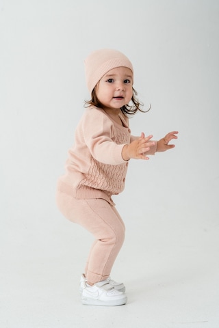 Babyhola Unisex Triko Saç Örgülü Alt Üst Bere 3'lü Takım 22108 Pembe