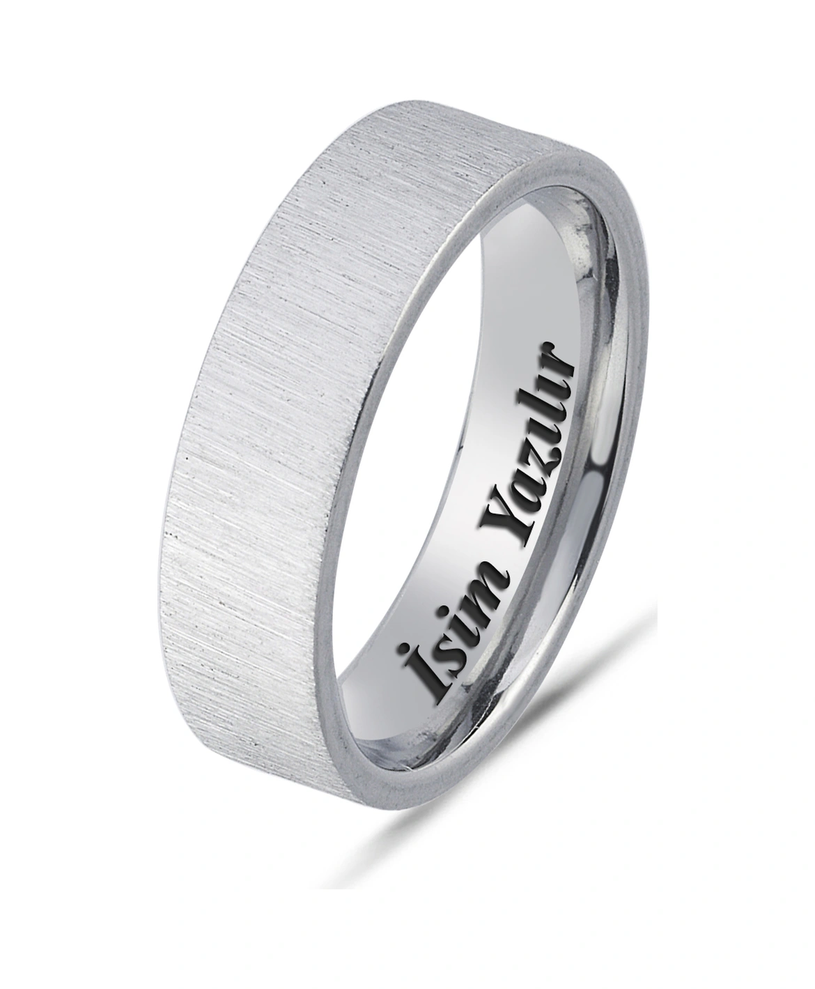 Kişiye Özel İsim Tarih Yazılı 6mm Mat Fırçalanmış Düz Unisex Çelik Yüzük Alyans Cl46y Beyaz