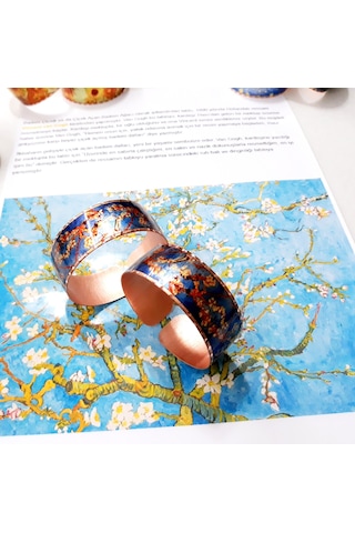 Copper Anatolian Van Gogh Almond Blossom 1890 Bakır Bilezik Ayarlanabilir Rose Gold