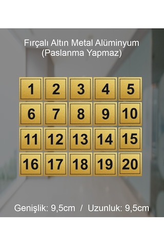 Daire Apartman Numaraları Altın Metal 1-20 Arası 9,5x9,5cm