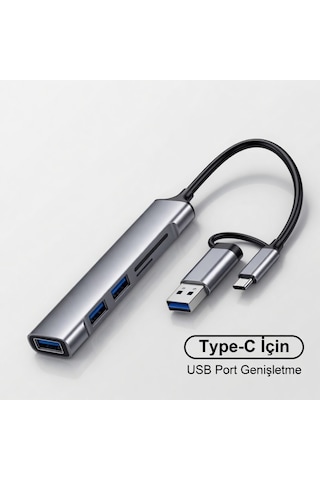 Usb 3.0 Usb Çoklayıcı 5 İn 1 Usb-a Ve Usb Type C Kablolu Micro Sd Ve Sd Kart Okuyucu Özellikli Usb Hub Çoğaltıcı 3 Usb Port Yüksek Hızlı Data Aktarım