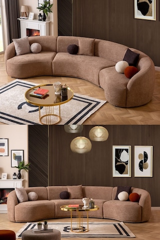 Elips Köşe Koltuk Takımı Kahve Kahverengi