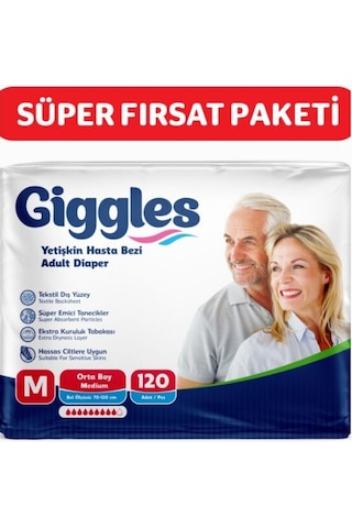 Giggles Yetişkin Bel Bantlı Hasta Bezi Medium 30'lu 4 Paket 120 Adet
