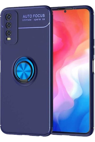 Goocamp Vivo Y20s Kılıf Ravel Silikon Kapak - Siyah-mavi Siyah-mavi