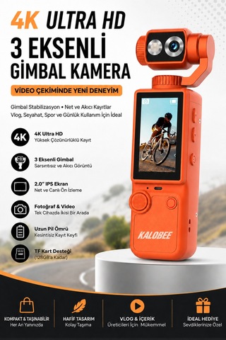 Kalobee Pocket3 Pro 4k Ultra Hd El Tipi Kamera 180 Döner Başlıklı Otofokus Vlog Kamerası Dokunmatik Ekranlı Cep Kamerası