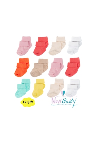 Novibaby 12'li Bambu Yenidoğan Bebek Çorap I New Girl I Kız Erkek Bebek Çorabı Çok Renkli