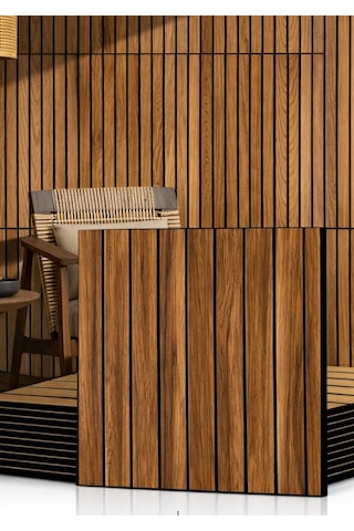 Kendinden Yapışkanlı Meşe Girintili 3d Akustik Esnek Lambiri 40cmx40cm Duvar Paneli Kağıdı Nw198 Kahverengi