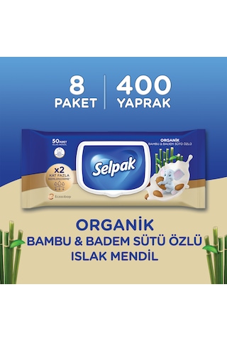 Selpak Organik Bambu Özlü & Badem Sütü Özlü Islak Mendil 8'li
