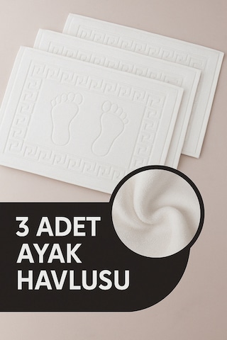 3 Adet %100 Pamuk En Iyi Emici Ayak Havlusu : Konforlu Banyo Paspası 50x70cm Terra Beyaz