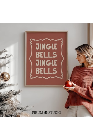 Jingle Bells Noel Duvar Sanatı, Retro Tipografi Tatil Sanatı