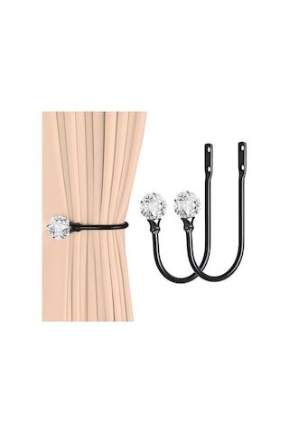 X Siyah Ağır Hizmet Tipi U Şeklinde Metal Perde Tutucular Şeffaf Kristal Top İle Perde Bağları Perdeler İçin Geri Çekilebilir Perde Tutucular Diğer