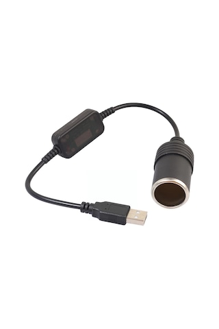 Usb 2.0 5 Volt 2 Amper To 12 Volt - 0.8 Amper Çakmak Fişi Dişi Çevirici 30 Cm