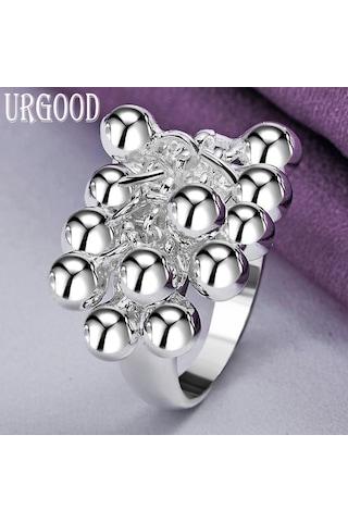 925 Ayar Gümüş Moda Üzüm Boncuklu Yüzük Parti Hediye Romantik Takı 10