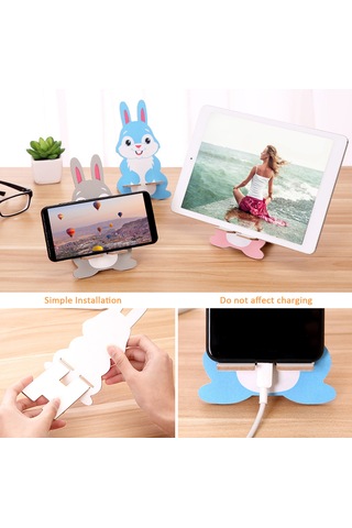 Xindoker Sevimli Tavşan Desenli Taşınabilir Ahşap Telefon Ve Tablet Standı - Dekoratif Ve Pratik