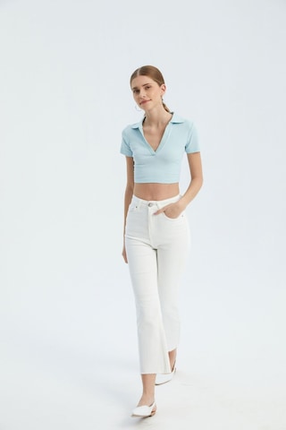 Hiccup V Yakalı Polo Crop Top Mavi