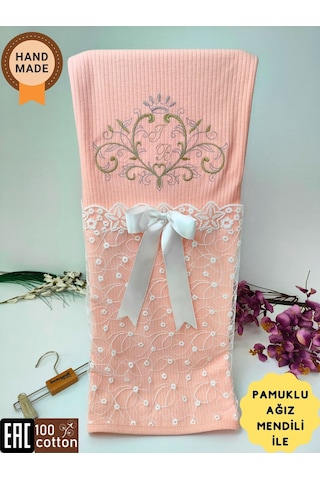 Pembe Kız Bebek Battaniyesi %100 Pamuklu Şık Dantelli Nakışlı Doğal Organik Uyku Örtüsü Yenidoğan Somon