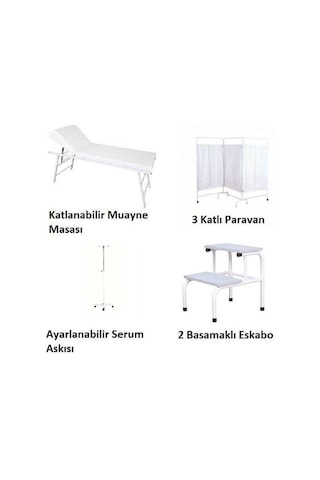 AcarLAB Muayene Masası + Paravan + Eskabo + Serum Askısı Muayene Revir Seti