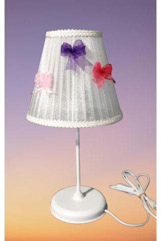 Kırmızı Mor Pembe Fiyonklu Beyaz Çocuk Odası Yatak Odası Abajur