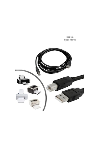 Siyah Ferrit Filtreli Usb 2.0 Yazıcı Ve Tarayıcı Kablosu 1,5 Mt - Tüm Yazıcılar