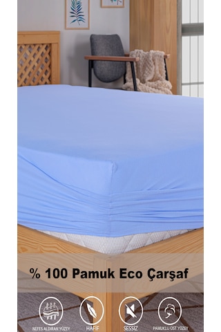 Penye Lastikli Çarşaf, 100 200 Tek Kişilik %100 Pamuk Örme Kumaş, 145 Gr/m² Mavi