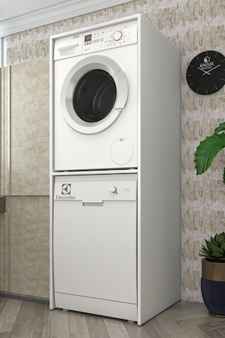 Kenzlife Membran Çamaşır-bulaşık Makinesi Dolabı Kapaklı Roksana Gribyz Panjur 180 70 60 Mebran Kapak Mdf Gövde Banyo Çift Katlı Arkalıksız Beyaz