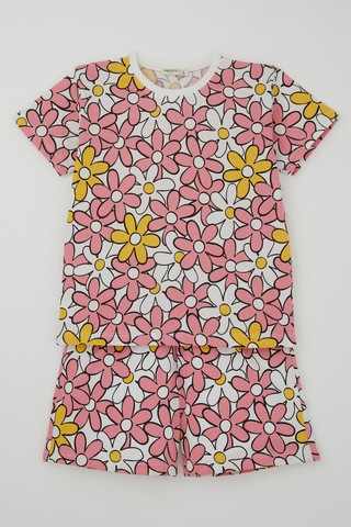 Breeze Kız Çocuk Şortlu Pijama Takımı Renkli Papatya Desenli 4-8 Yaş, Karışık Renk Çok Renkli