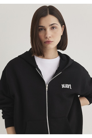 Mavi - Mavi Logo Baskılı Kapüşonlu Fermuarlı Siyah Sweatshirt 1s10178-900 Siyah
