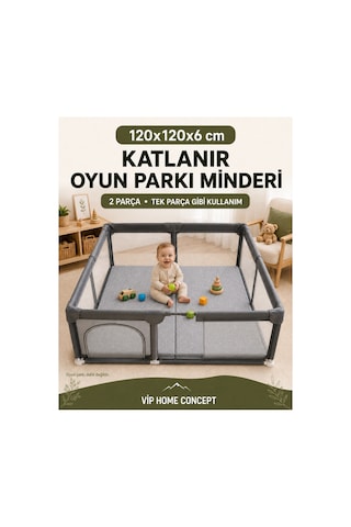Oyun Alanına Uygun Katlanabilir Sünger Oyun Parkı Minderi Bebek Yatağı - Gri 120x120x6 CM
