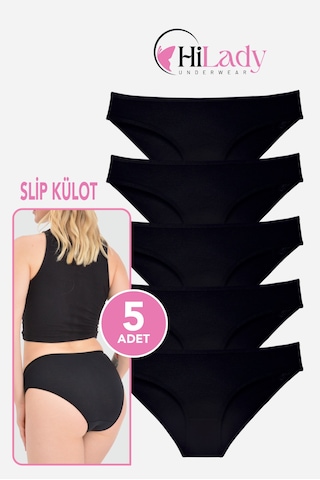 Kadın Külot, 5li Paket Karışık Renkli Slip Külot Rahat Pamuklu Yumuşak Kumaş Siyah