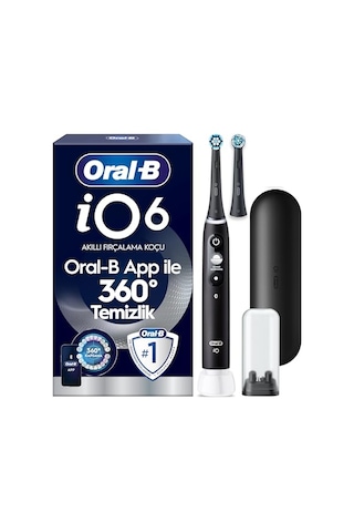 Oral-b İo6 Siyah Şarjlı/elektrikli Diş Fırçası, 2 Fırça Başlığı, Uzun Ömürlü Pil, Premium Seyahat Kabı, Yedek Başlık Kabı