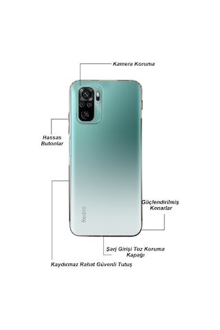 Xiaomi Redmi Note 10 Kılıf Kamera Korumalı Tıpalı Şeffaf Silikon Kapak