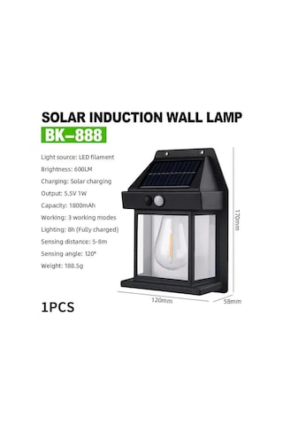 Versatile And Waterproof Outdoor Solar Wall Lamp With Tungsten Filament And Motion Sensor