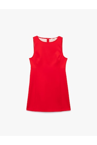 Koton Slim Fit Kolsuz Bisiklet Yaka Mini Elbise Kırmızı 6wak80004pw Kırmızı