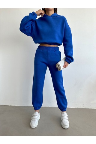 Kadın Pamuklu İçi Polarlı Basic Eşofman Takımı Saks