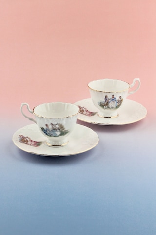 Altın Yaldızlı Markis 2 Kişilik Kahve Fincan Takımı Beyaz - Altın