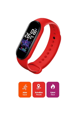 Polosmart Pbs163 Akıllı Bileklik Bluetooth 5.1 Dokunmatik Tuşlu Titreşimli Spor Bilekliği Kırmızı