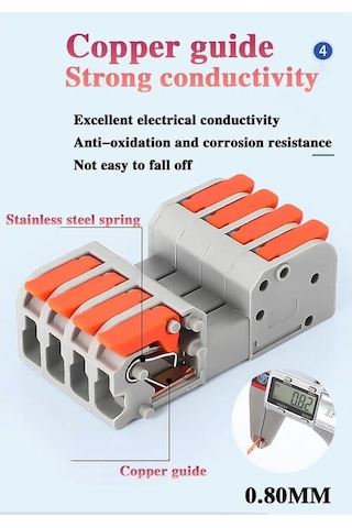 Koodmax 25 Adet Hızlı Kablo Ekleme Birleştirme Konnektörü - Dörtlü Klemens - Bağlantı Kesme Özellikli