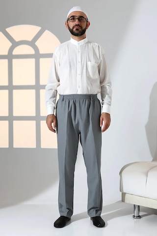 Erkek Rahat Kesim Beli Lastikli Cepli Hac Ve Umre Kumaş Şalvar Pantolon - Gri Krk Gri