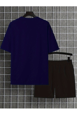 Uyguntarz Unisex Papatyakelebek Tasarım Basklı Tshirt Eşofman Takımı Lacivert