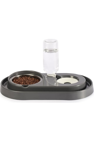 Çelik Taslı Gri Lüx Hazneli Kedi Köpek Mama Su Kabı 500 Ml