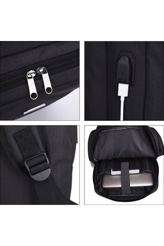 Wezone Usb Şarjlı Geniş Kapasiteli Oxford Kumaş Sırt Çantası - Gri Koyu Gri