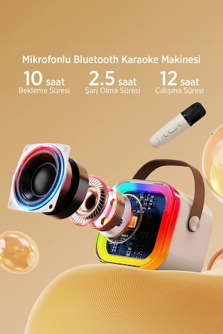 Mini Taşınabilir Karaoke Hoparlör Seti - Kablosuz Mikrofonlu