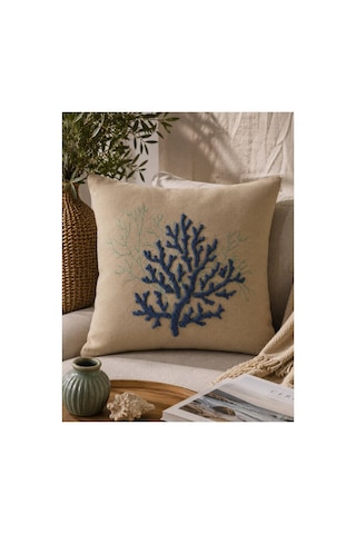 Punch Nakışlı Kırlent Kılıfı 45x45 Cm Kırlangıç Home Çapa Çiçek Desenli Bej-mavi Punch Nakışlı Kırlent Kılıfı 45x45 Cm Kırlangıç Home Çapa Çiçek Desenli Bej-mavi