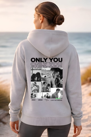 Young Fit Kişiye Özel Ön Ya Da Sırt Baskılı Kapüşomlu Hoodie Unisex Oversize Premium 3 İplik Sweatshirt Gri Melanj