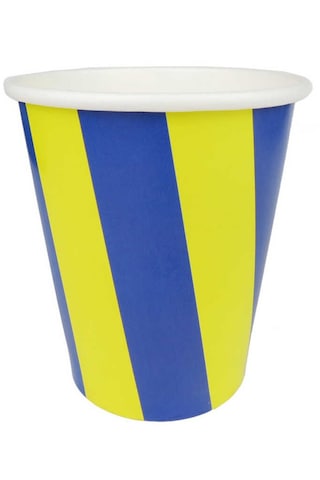 Bardak Karton Çizgili Sarı Lacivert 8 Oz Pk:8 +3